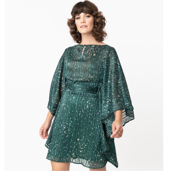 Dresses & Skirts - Smak Parlour Green & Silver Star Print Social Climber Caftan